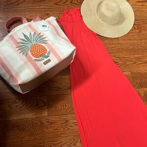 Bar lll Bright Coral/Orange Sleeveless Mock Maxi Dress with Side Slit Size M
